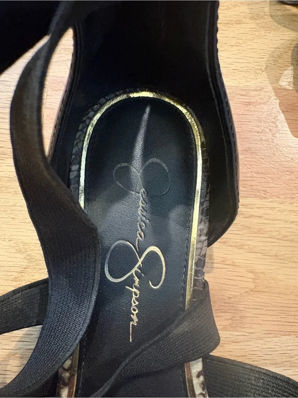 Jessica Simpson Black Strappy Sandals with Snakeskin Heel Accent